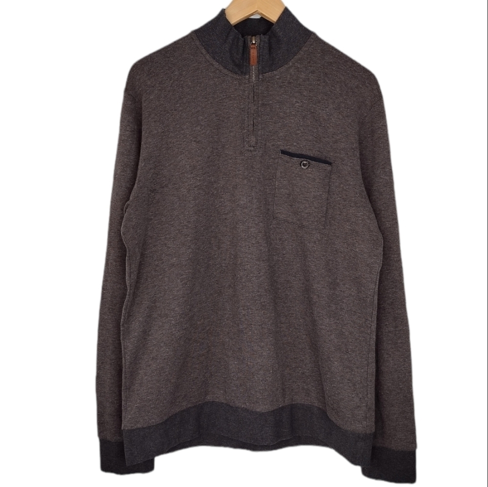 Ted Baker London Men's Brown Cotton Quarter Zip-Up Long Sleeve Sweater Sz XL